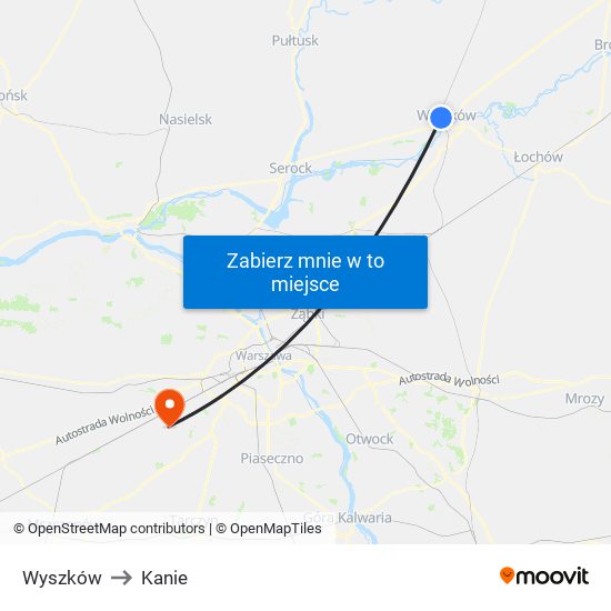 Wyszków to Kanie map