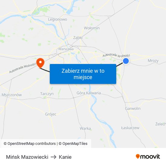 Mińsk Mazowiecki to Kanie map