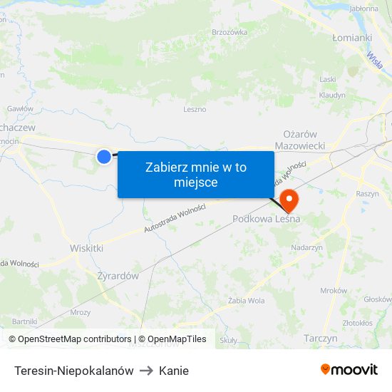 Teresin-Niepokalanów to Kanie map