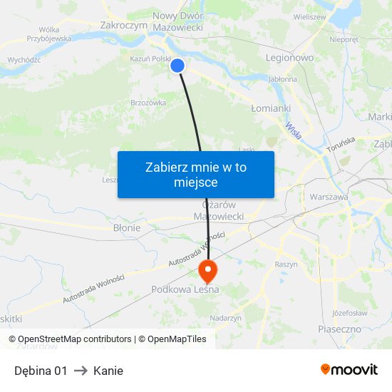 Dębina 01 to Kanie map