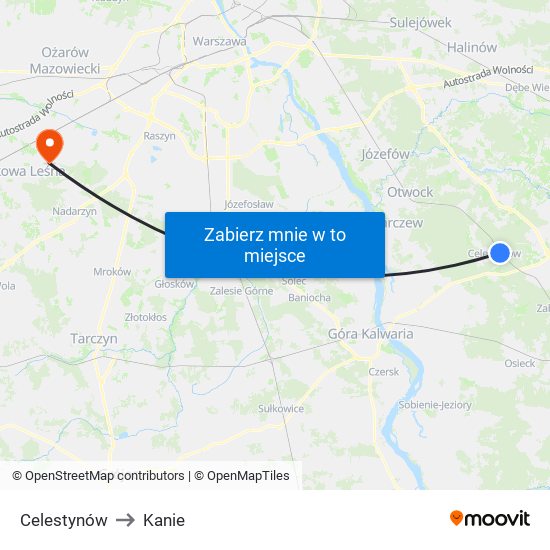 Celestynów to Kanie map