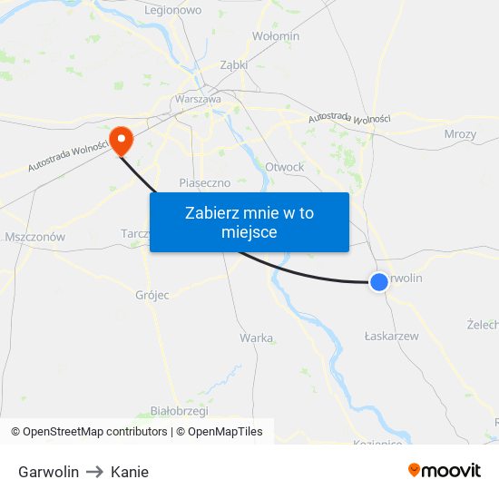 Garwolin to Kanie map