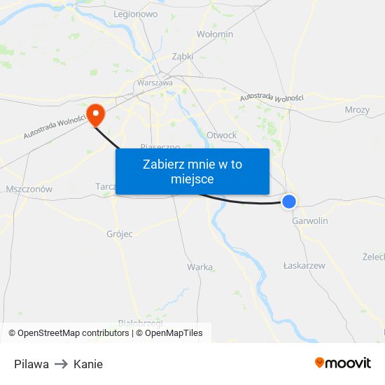 Pilawa to Kanie map