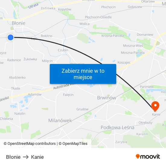 Błonie to Kanie map