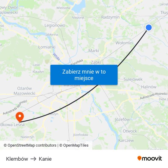 Klembów to Kanie map