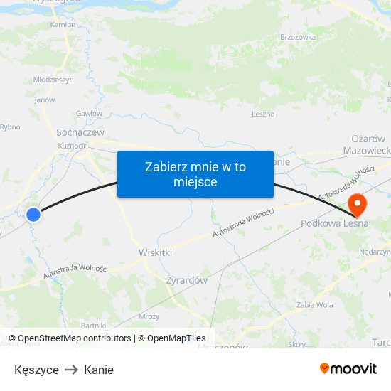 Kęszyce to Kanie map