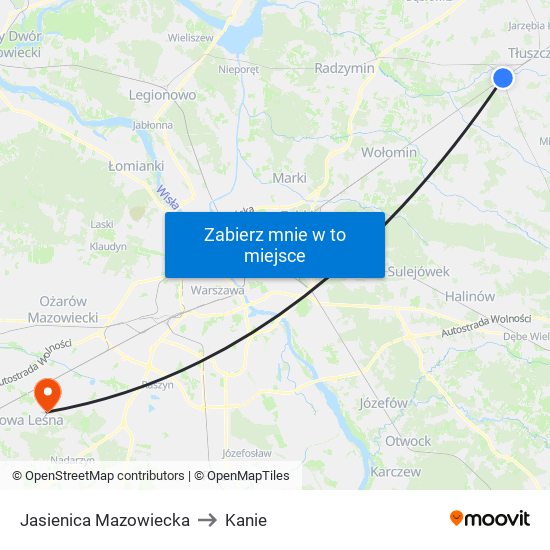 Jasienica Mazowiecka to Kanie map