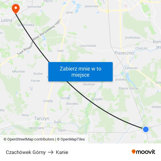 Czachówek Górny to Kanie map