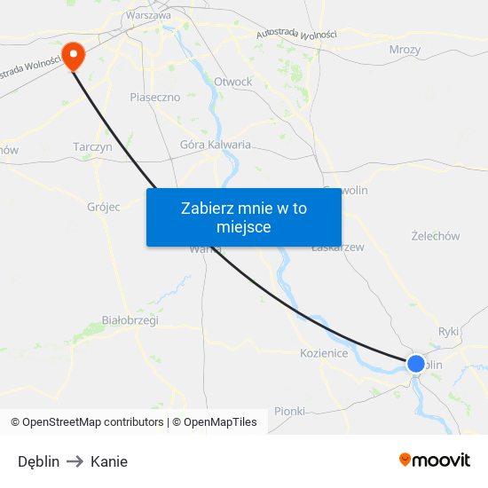 Dęblin to Kanie map