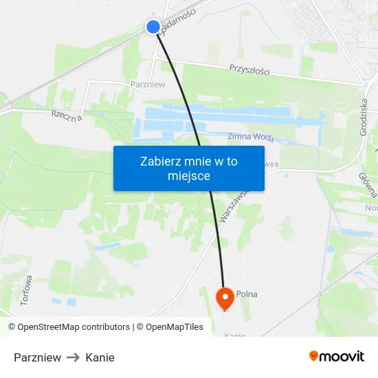 Parzniew to Kanie map