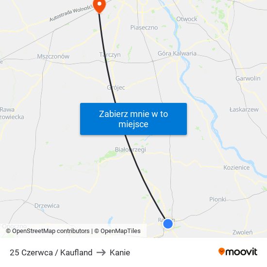 25 Czerwca / Kaufland to Kanie map