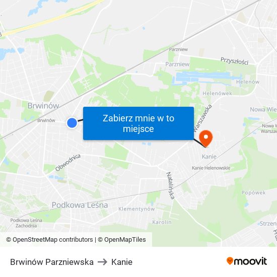 Brwinów Parzniewska to Kanie map