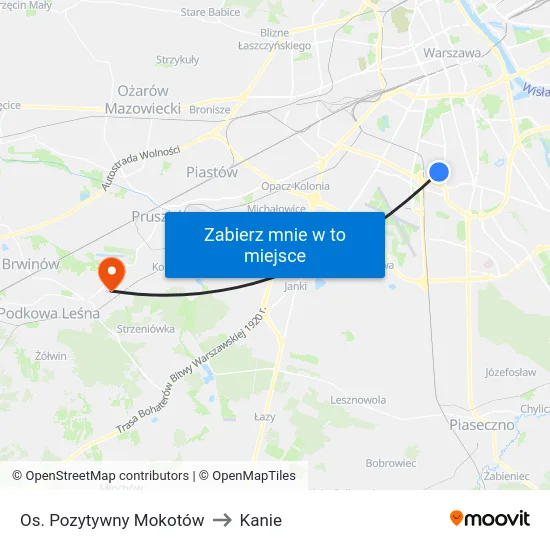 Os. Pozytywny Mokotów to Kanie map