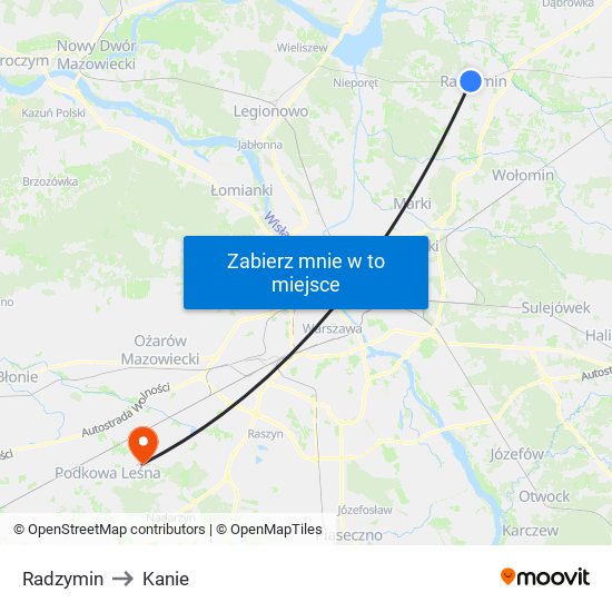 Radzymin to Kanie map