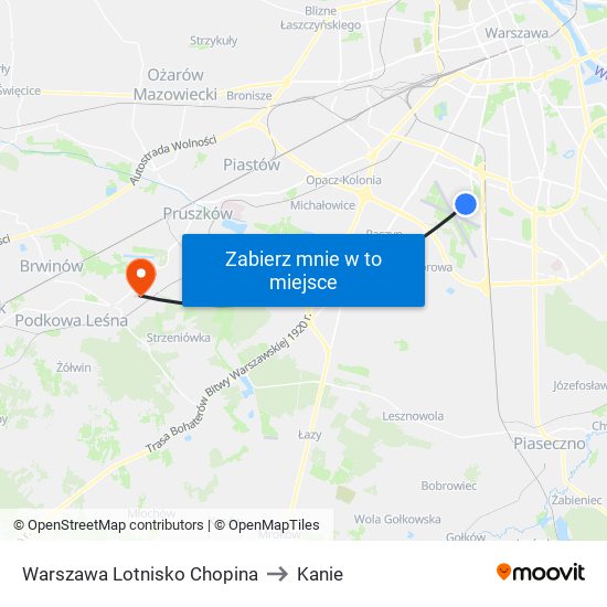 Warszawa Lotnisko Chopina to Kanie map