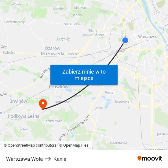 Warszawa Wola to Kanie map