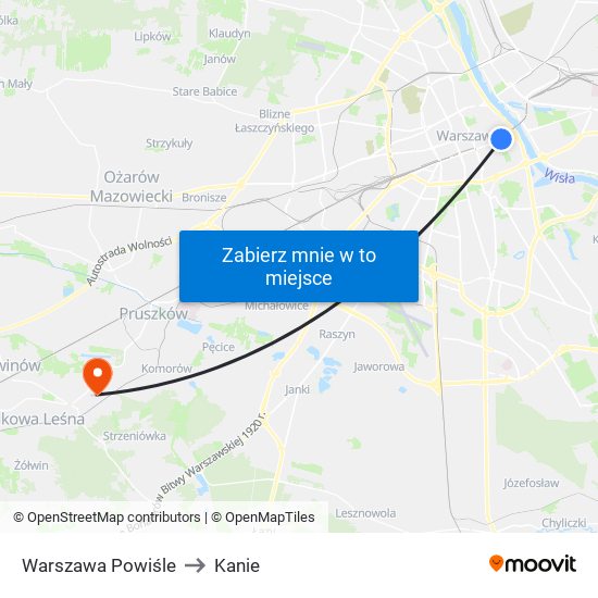 Warszawa Powiśle to Kanie map