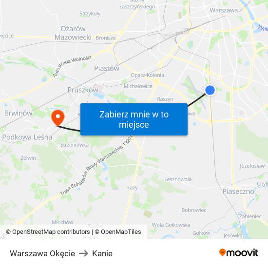 Warszawa Okęcie to Kanie map