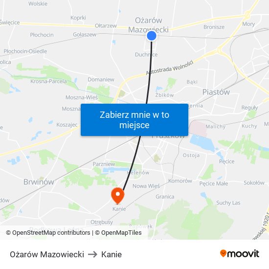 Ożarów Mazowiecki to Kanie map