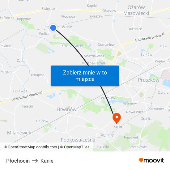 Płochocin to Kanie map