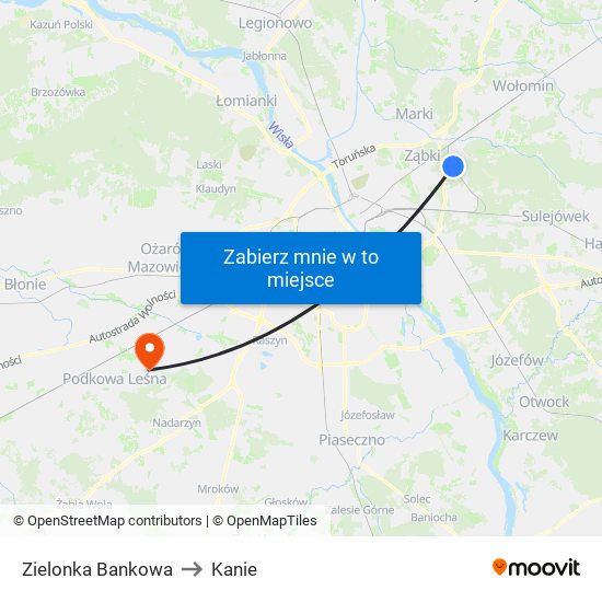 Zielonka Bankowa to Kanie map