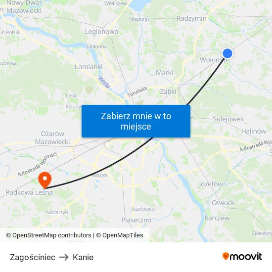 Zagościniec to Kanie map