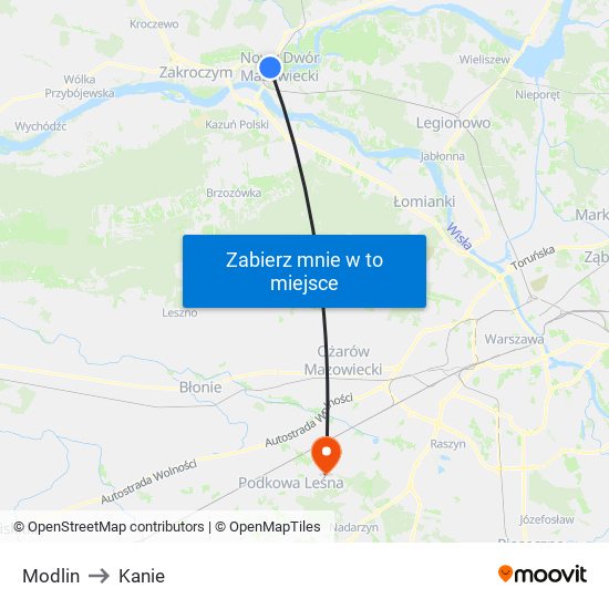 Modlin to Kanie map