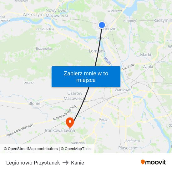 Legionowo Przystanek to Kanie map