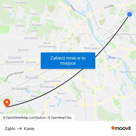 Ząbki to Kanie map