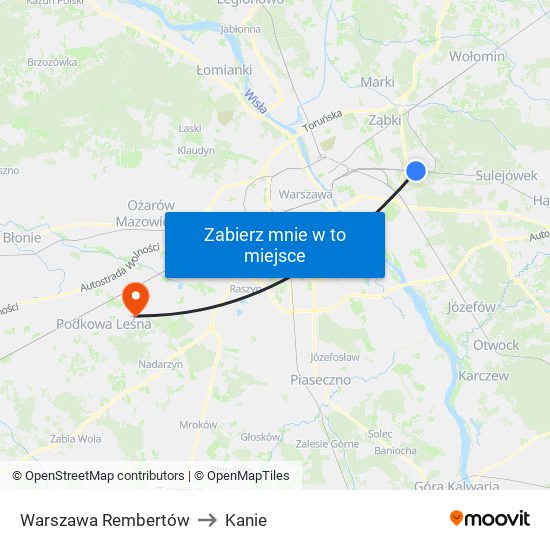 Warszawa Rembertów to Kanie map