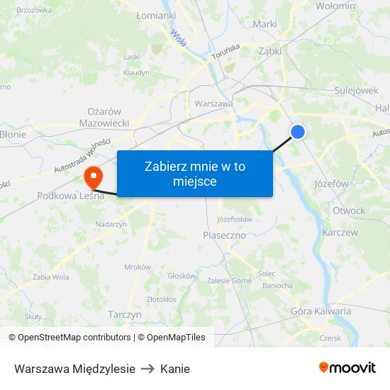 Warszawa Międzylesie to Kanie map