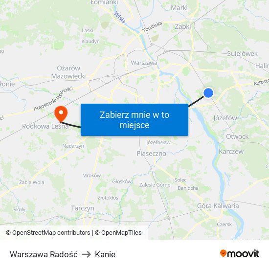 Warszawa Radość to Kanie map