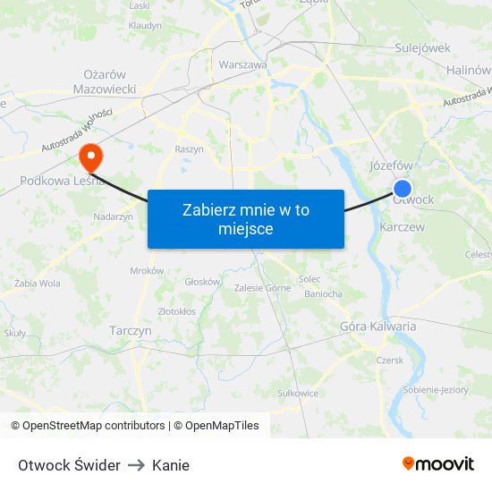 Otwock Świder to Kanie map