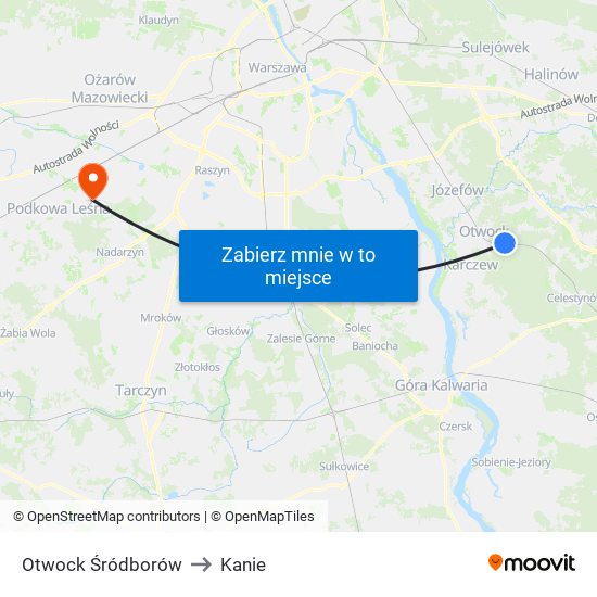 Otwock Śródborów to Kanie map