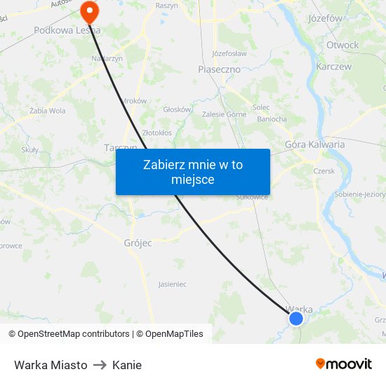 Warka Miasto to Kanie map