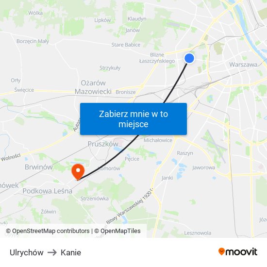 Ulrychów to Kanie map