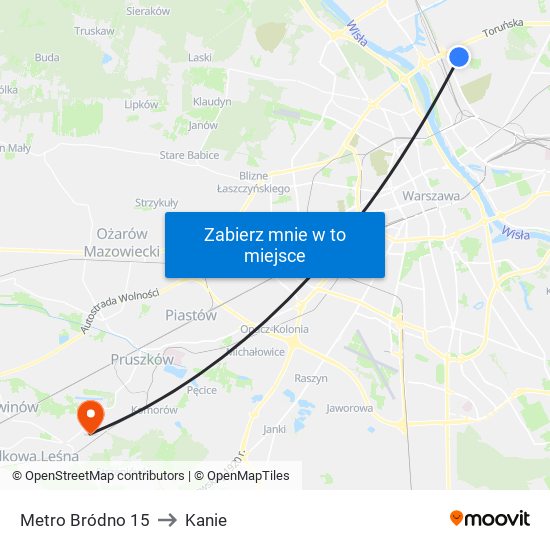 Metro Bródno 15 to Kanie map