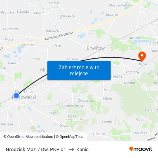 Grodzisk Maz. / Dw. PKP 01 to Kanie map