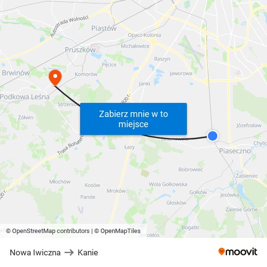 Nowa Iwiczna to Kanie map