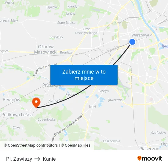 Pl. Zawiszy to Kanie map