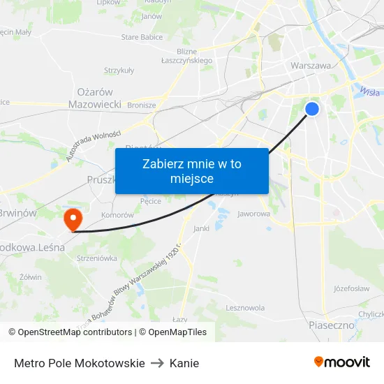 Metro Pole Mokotowskie to Kanie map