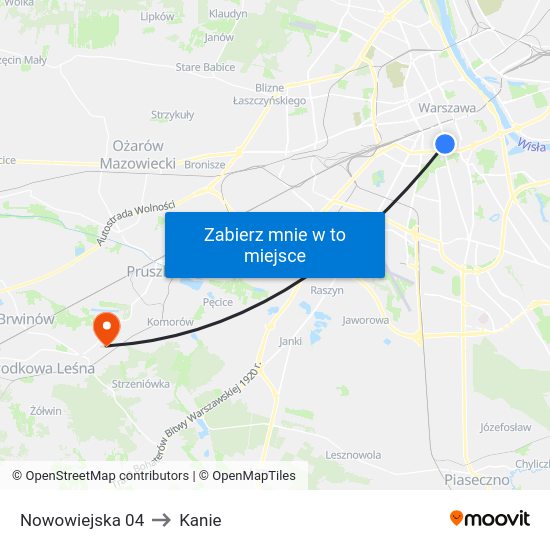 Nowowiejska to Kanie map