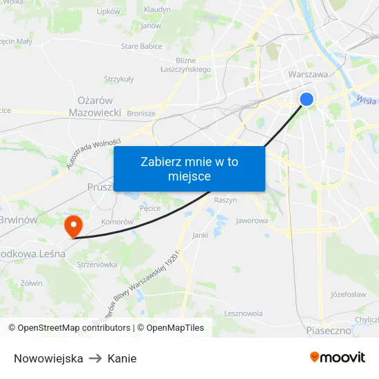 Nowowiejska to Kanie map