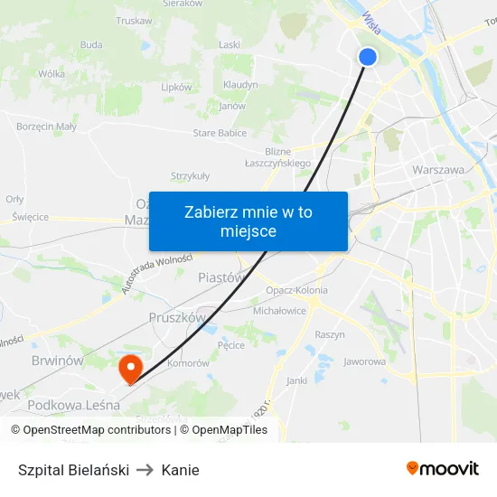Szpital Bielański to Kanie map