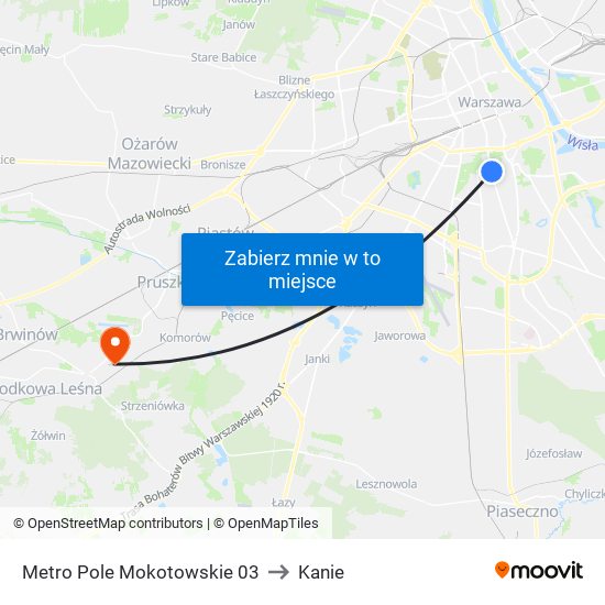 Metro Pole Mokotowskie to Kanie map