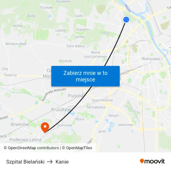 Szpital Bielański to Kanie map