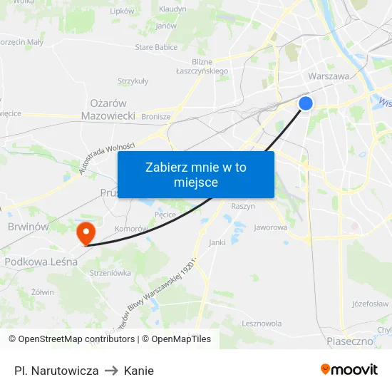 Pl. Narutowicza to Kanie map