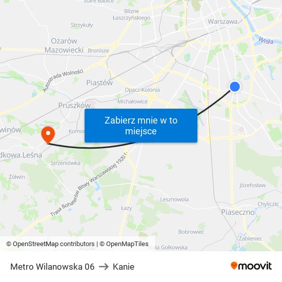 Metro Wilanowska to Kanie map