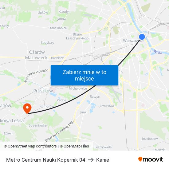 Metro Centrum Nauki Kopernik 04 to Kanie map