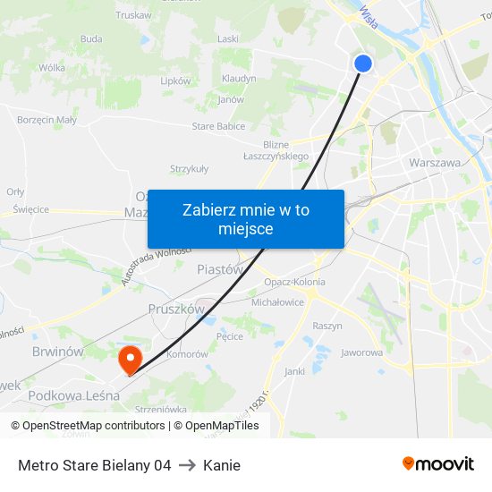 Metro Stare Bielany 04 to Kanie map